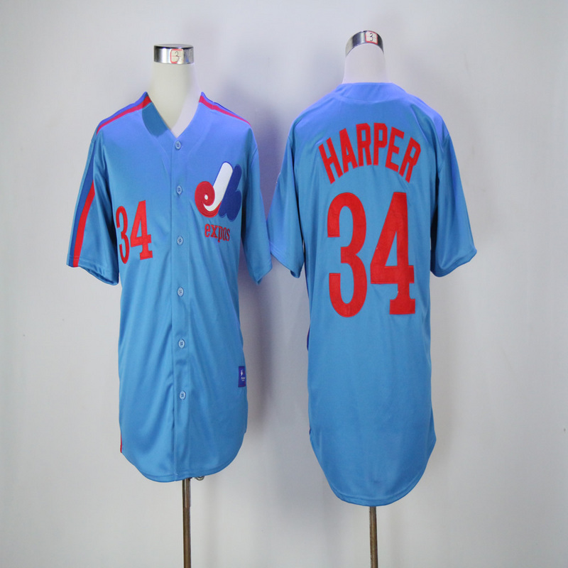 2017 MLB Montreal Expos #34 Harper Blue Throwback Jerseys